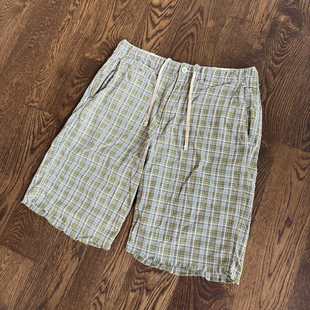VTG 90s Y2K American Eagle Plaid Shorts Mens 33 Green Surf Baggy Skater Grunge